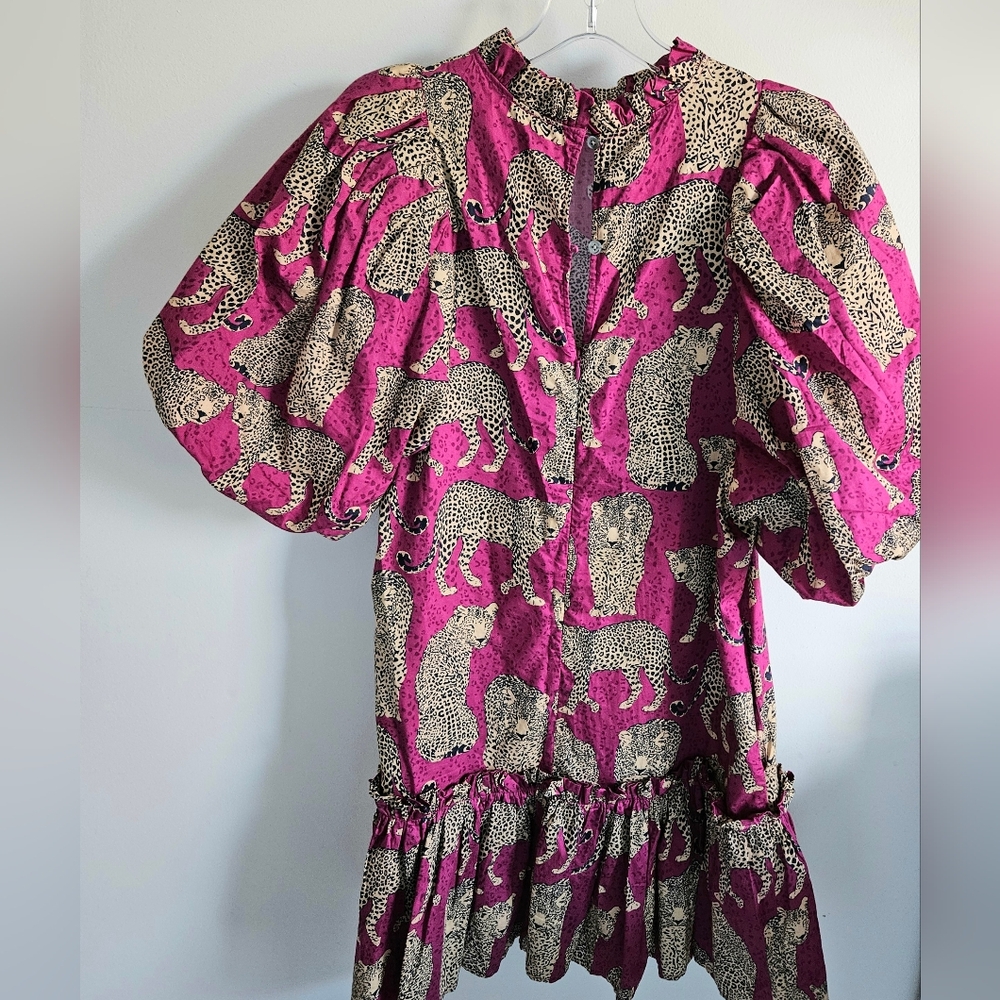 Tyler Boe Fuchsia and Cheetah Print Dress Puff Sleeves Sammy - Picture 3 of 5